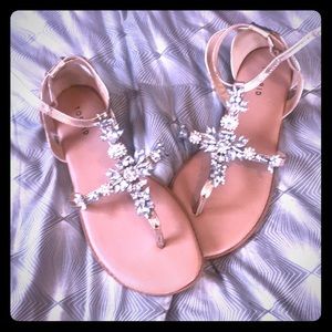 Embellished Gemstone T-Strap Sandals (Wide Width)